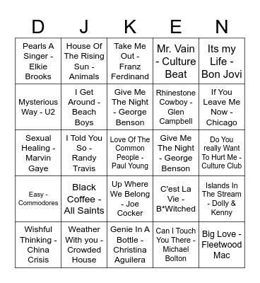 ROCK 'N' ROLL BINGO Card