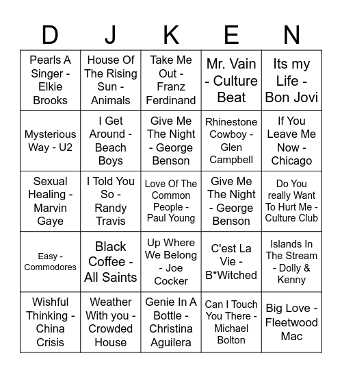 ROCK 'N' ROLL BINGO Card