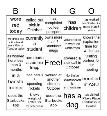 Holiday Meeting Bingo Card