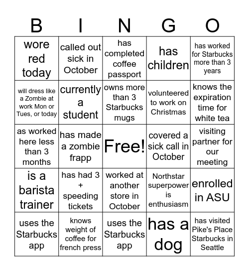 Holiday Meeting Bingo Card