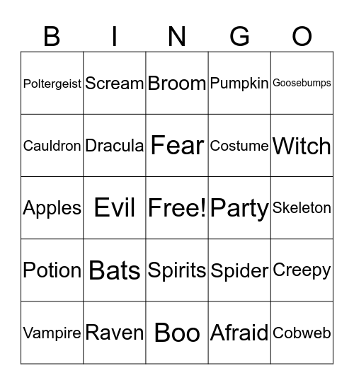 Halloween Bingo Card