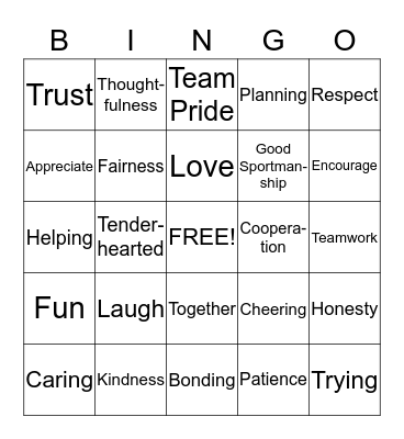 Teamwork Bingo Card