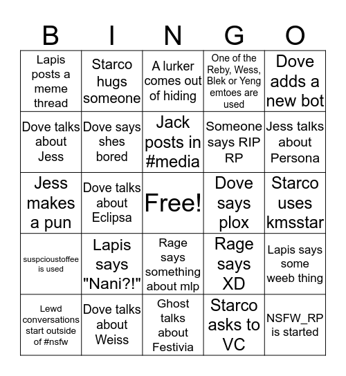 Boxenwood Bingo Card