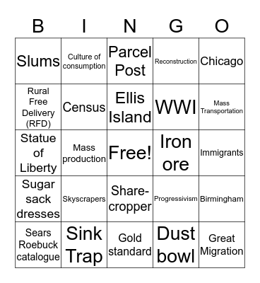 SI HIST 1000 Reconstruction & Beyond Bingo Card