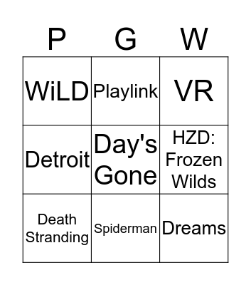 Mat's PGW Bingo Card