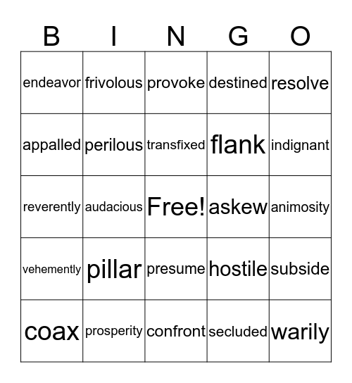 VOCABULARY WORDS Bingo Card