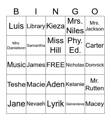 2nd Grade Bingo Card