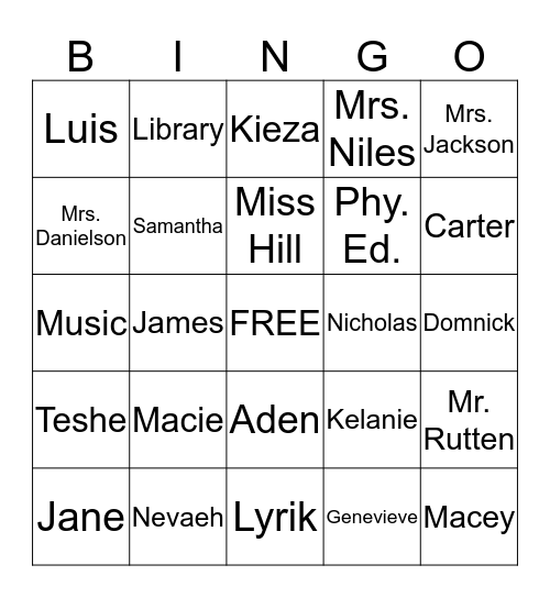 2nd Grade Bingo Card