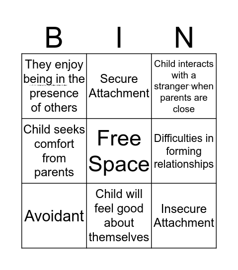 Attachment Card #1 Bingo Card