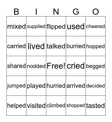 Past Tense Verbs Bingo Card