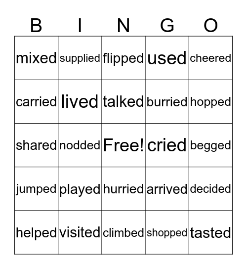 Past Tense Verbs Bingo Card
