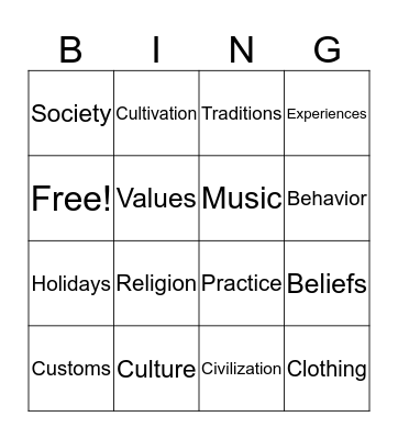 Culture Bingo Card