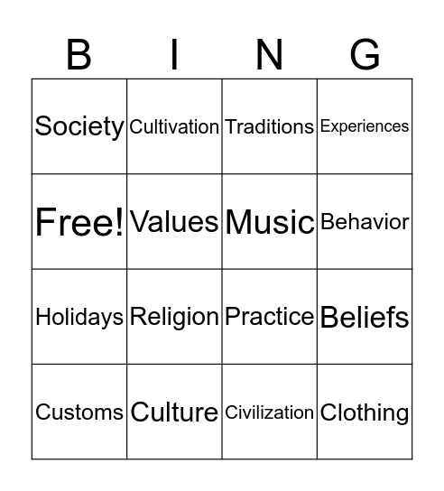 Culture Bingo Card