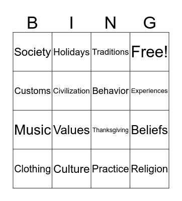 Culture Bingo Card