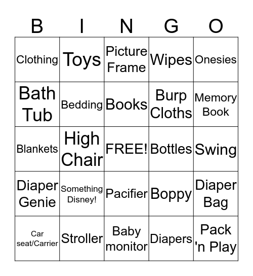 Jessica's Baby Shower! Bingo Card