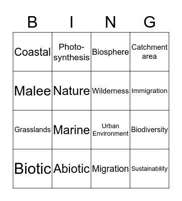 Outdoor Ed Bingo Card