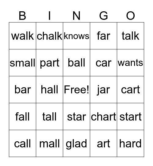 Book 1: Lesson 2 Bingo Card