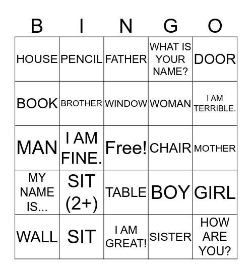 LATIN Bingo Card