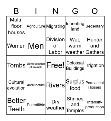 Neolithic Bingo Card