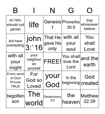 Bible Bingo Card