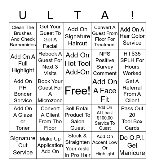 Ulta Beauty Salon Bingo Card