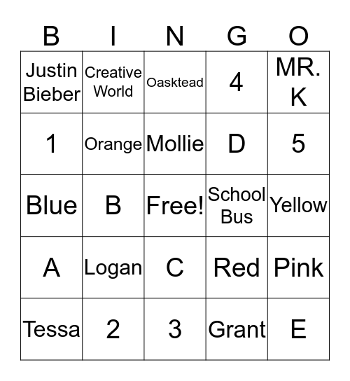 MR. K'S BINGO GAME Bingo Card