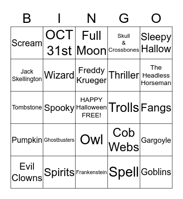 Happy Halloween Bingo Card