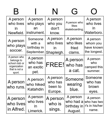 Gettting to Know You Bingo Card