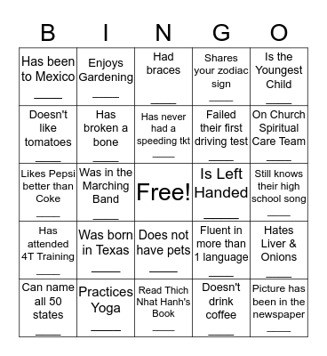 Untitled Bingo Card