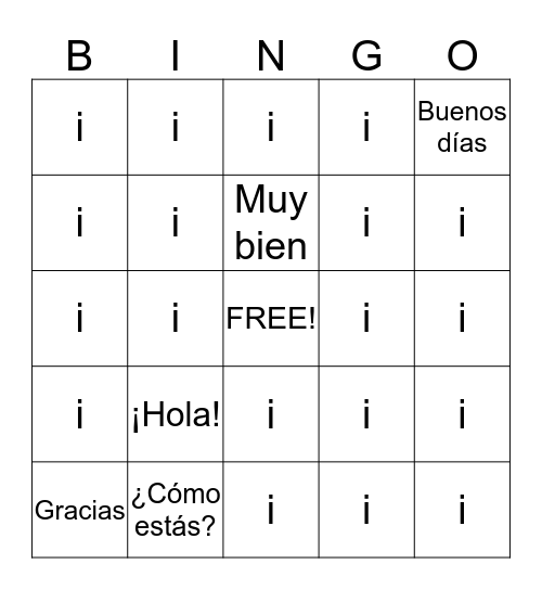 Spanish Bingo Card