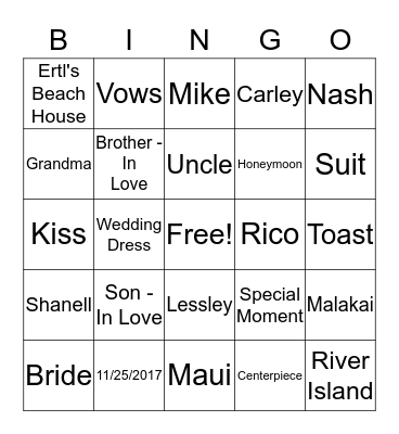 SheRee's Bachelorette Bingo Card