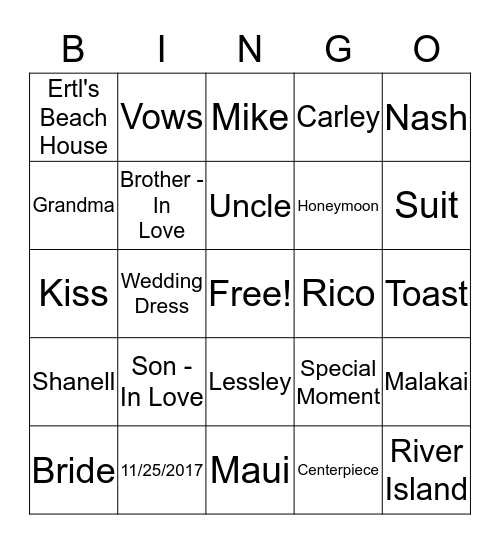SheRee's Bachelorette Bingo Card
