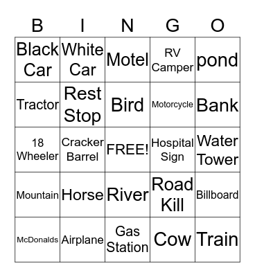 California Bound Bingo Card