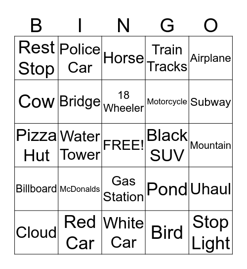 Heading Home Bingo Card