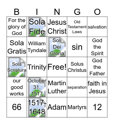 Reformation Bingo Card