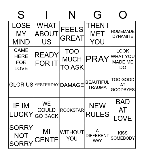 131 HITS OCT 2017 PT.2 Bingo Card