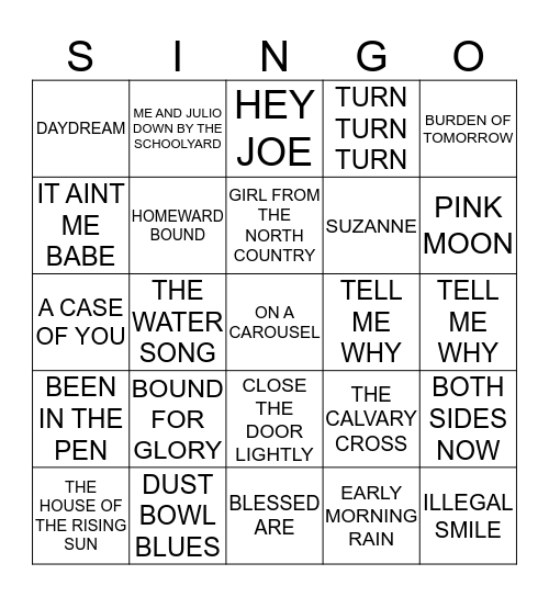 132 FOLK MUSIC CLASSICS Bingo Card