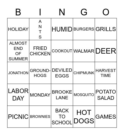 Happy Labor Day ! Bingo Card