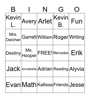 Classroom Bingo Card