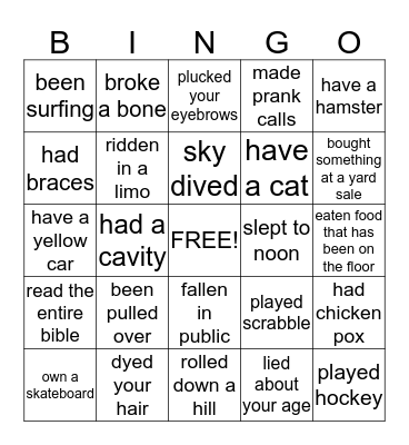 THINGS I'VE DONE Bingo Card