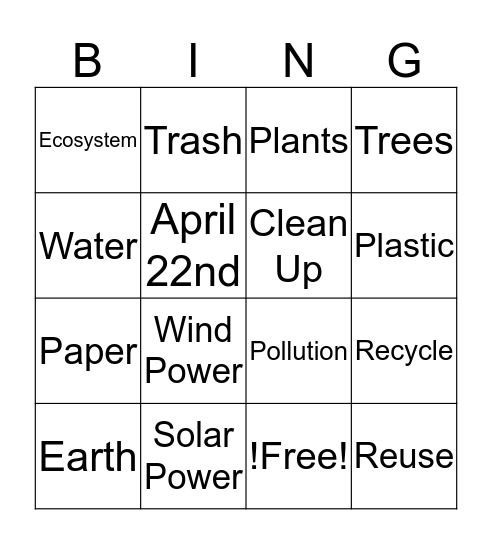 Earth Day BINGO Card