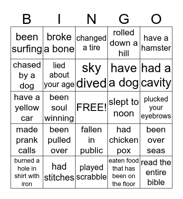 THINGS I'VE DONE Bingo Card