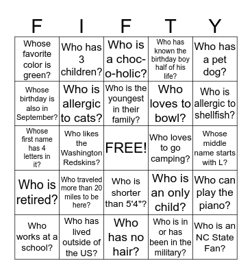 Happy "50th" Birthday! Bingo Card