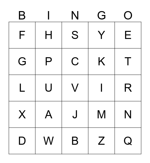 Letter Names or Sounds Bingo Card