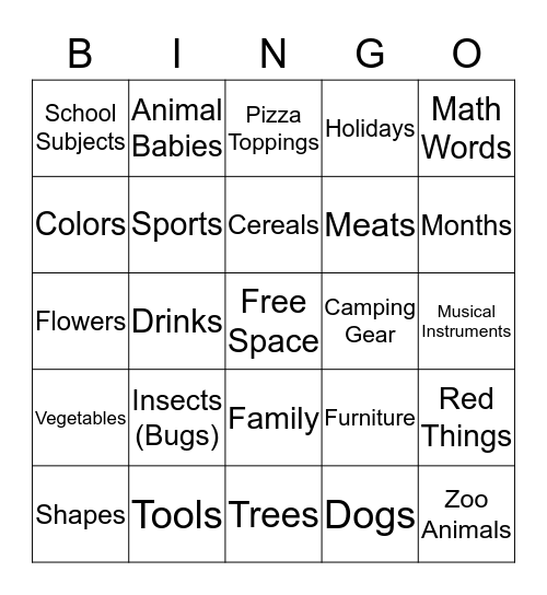 Category Bingo Card