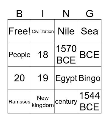 New Kingdom Bingo Card