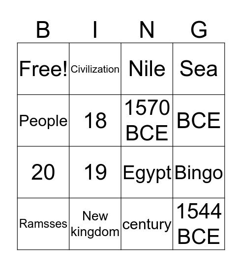 New Kingdom Bingo Card