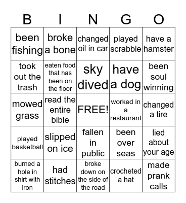 THINGS I'VE DONE Bingo Card
