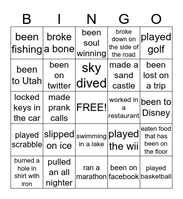 THINGS I'VE DONE Bingo Card