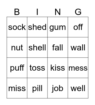 1st grade Bingo Card